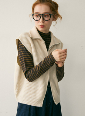 CRISP日系穿搭高领拉链针织马甲女外穿背心叠穿外套2025冬季新款