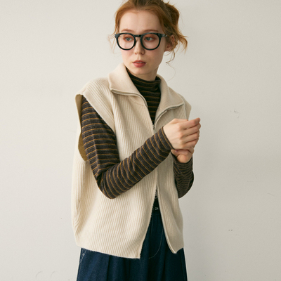 CRISP日系穿搭高领拉链针织马甲女外穿背心叠穿外套2025冬季新款