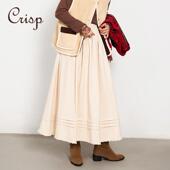 CRISP日系穿搭文艺a字半身裙女毛边小个子显瘦长裙2024秋冬新款