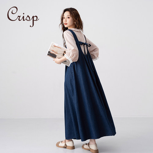 CRISP日系穿搭牛仔背带裙