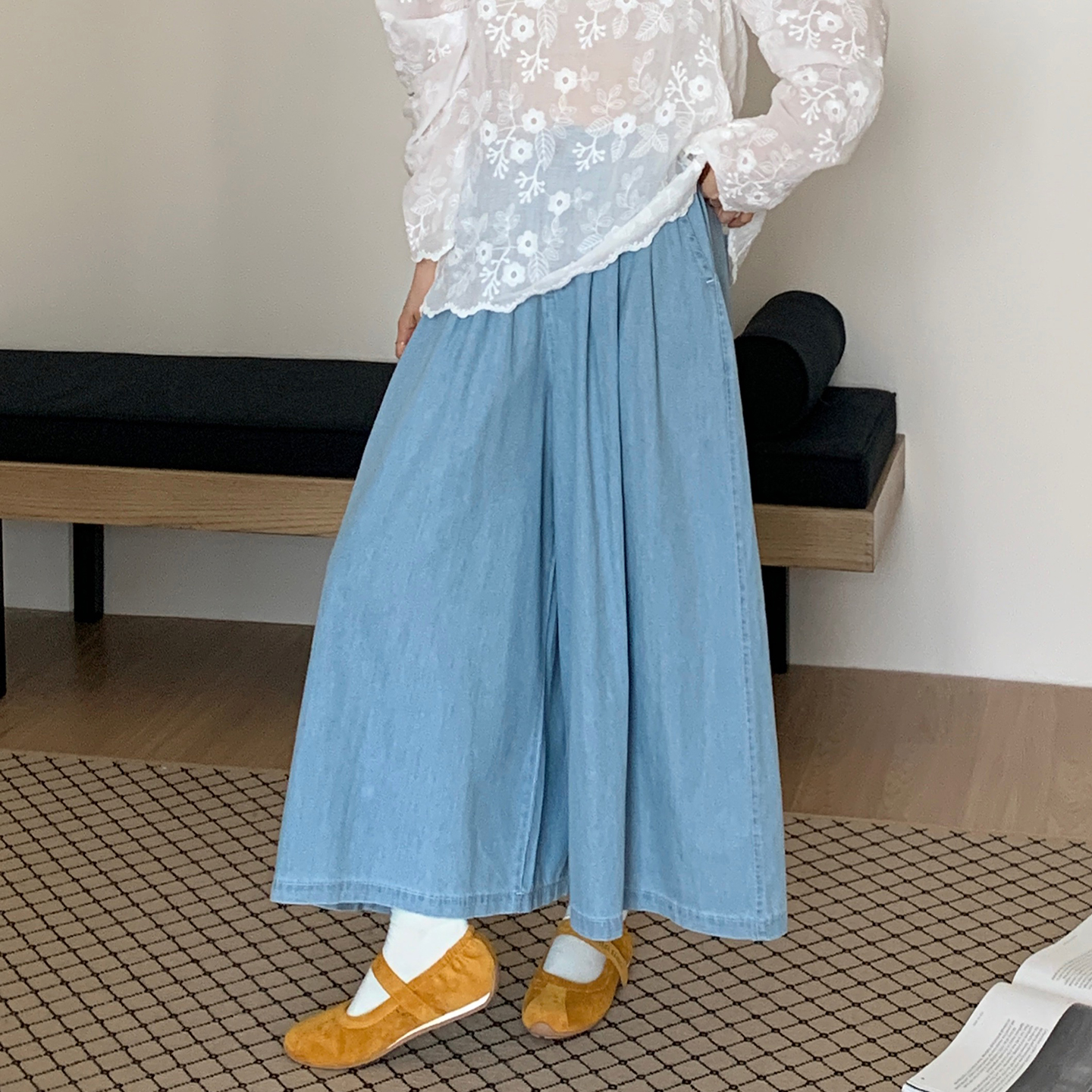 CRISP日系穿搭松弛感阔腿牛仔裤宽松版型好看的裙裤2025秋季新款