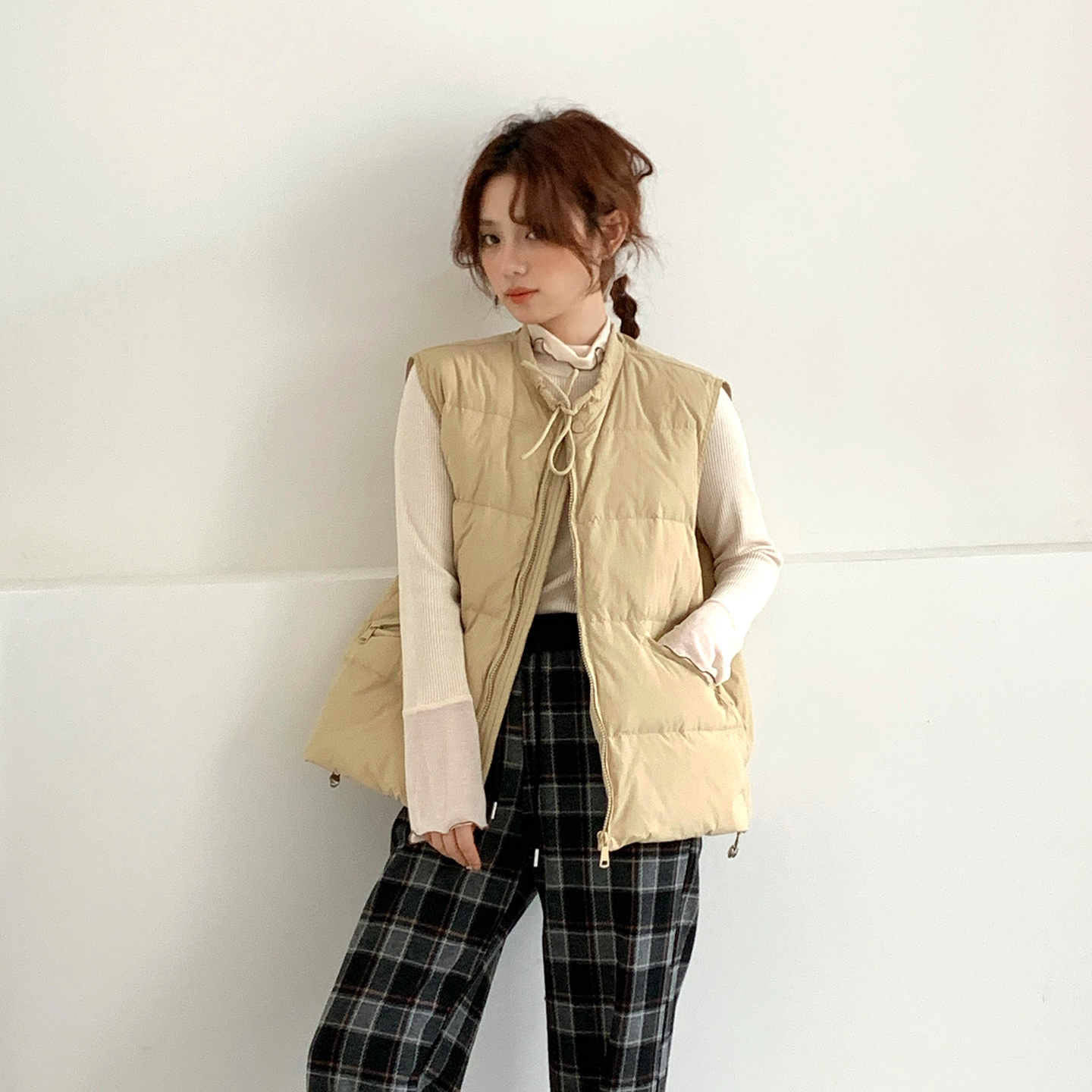 CRISP日系穿搭羽绒马甲女款叠穿外套系带背心外穿2025冬季新款