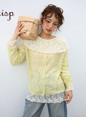 CRISP日系森女大翻领轻薄蕾丝打底衫叠穿内搭白色小衫25春季新款