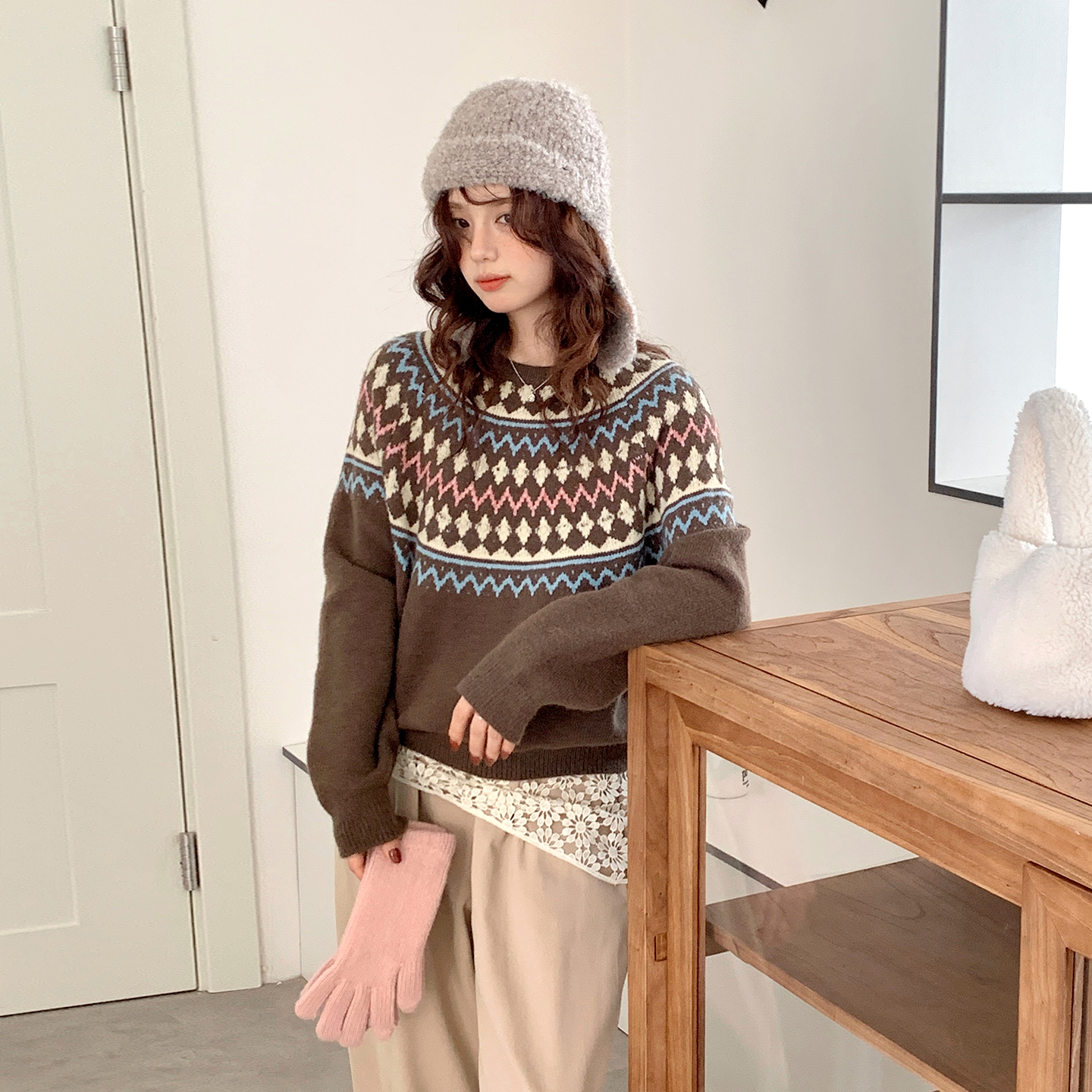 CRISP日系穿搭提花针织衫内搭奶呼呼软糯打底毛衣女2025秋冬新款