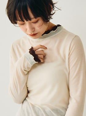 CRISP日系穿搭木耳边领内搭打底衫叠穿微透薄针织衫2025秋冬新款