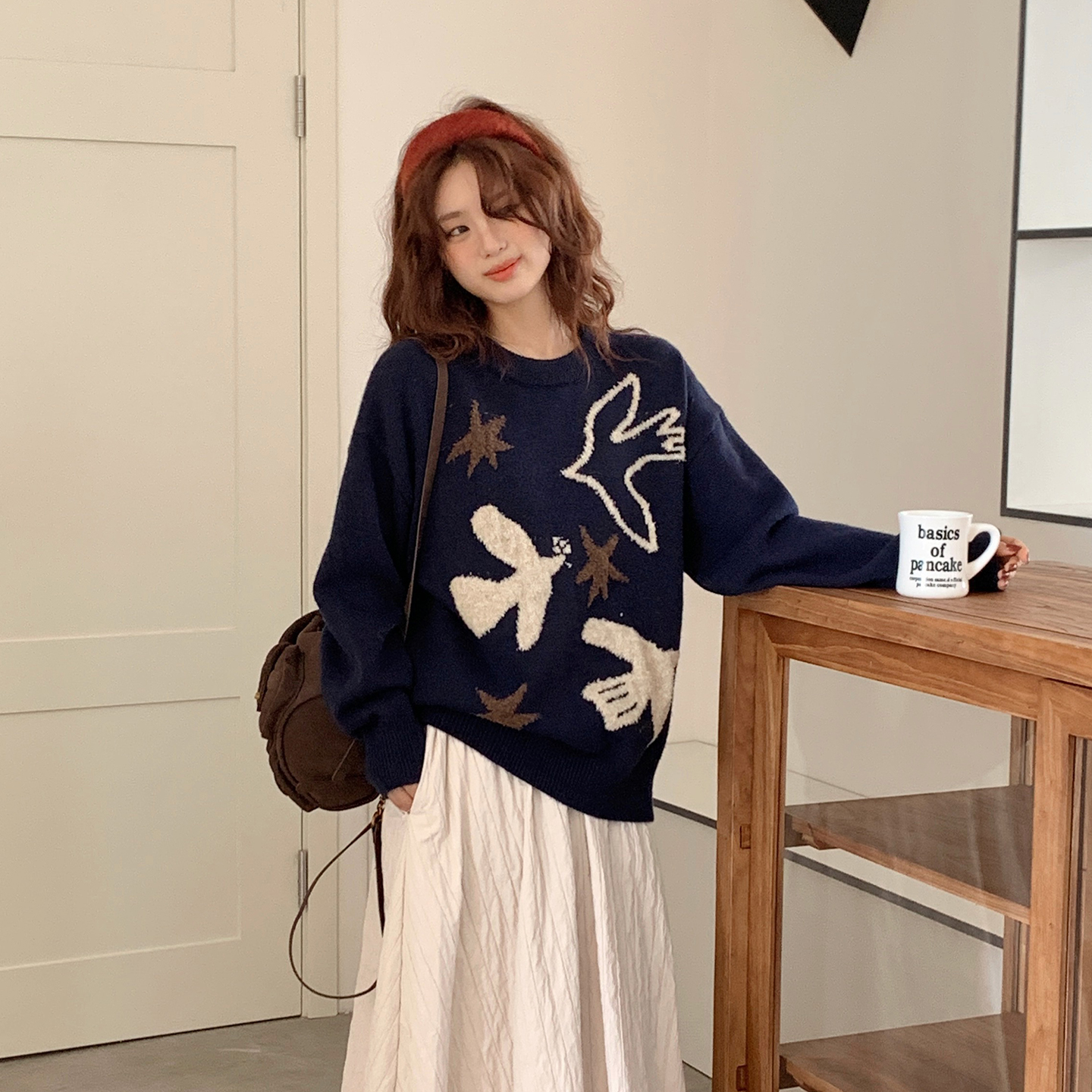 CRISP日系穿搭卡通立体提花套头针织衫女内搭毛衣2025秋冬新款