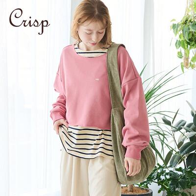 CRISP日系穿搭印花短款卫衣女纯棉圆领无帽长袖外套2025春季新款