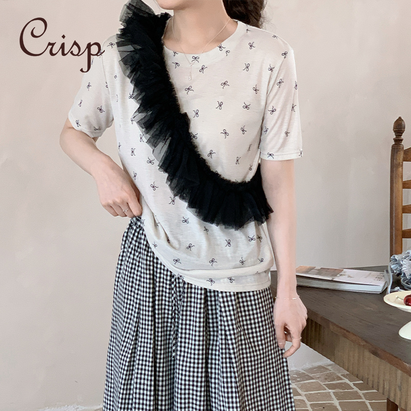 CRISP日系穿搭莱赛尔天丝印花短袖T恤女夏薄款凉凉小上衣2025新款