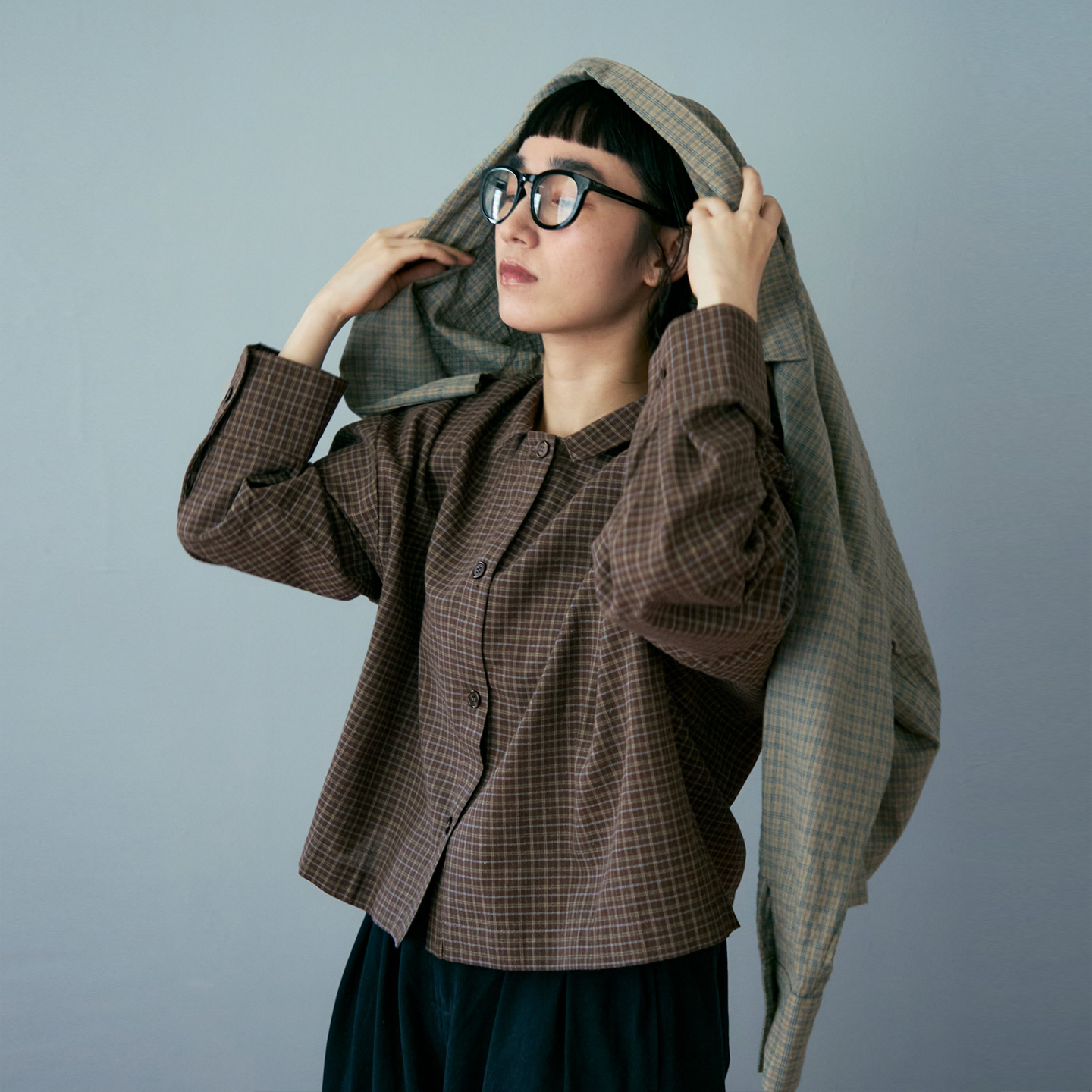 CRISP日系穿搭格纹衬衫薄外套女短款小翻领夹克开衫2025秋季新款