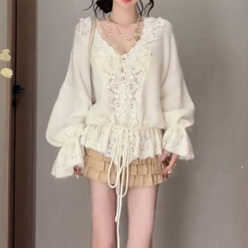 YS春秋慵懒风V领羊毛外套