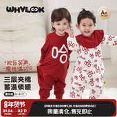 WHYLOOK 婴儿拜冬年服新年宝宝衣服夹棉保暖婴儿连体衣外出棉袄