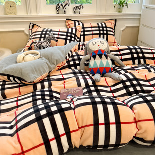 秋冬天牛奶绒2米x2米3男士条纹格子1米5被套220cmx240cm150x200cm