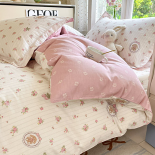 全棉粉色小清新女童床上1米35床品床笠款儿童房1米35的床笠四件套