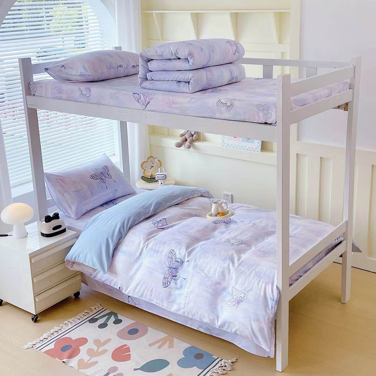 全棉小清新蝴蝶女孩子135床上四件套床品女童1米35床笠三件套女生