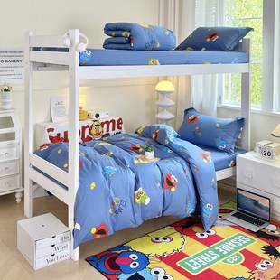 全棉可爱蓝色男童1米35床品床笠款四件套儿童男生1米2床上三件套