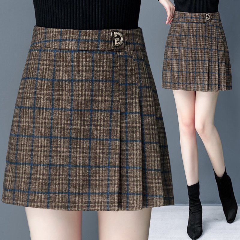 百褶半身裙女2019秋冬新款韩版显瘦毛呢格子裙高腰修身A字短裙潮|ruв категории Женская одежда, юбка - от Buy2taobao.com для оказания профессиональной услуги покупки агента Taobao