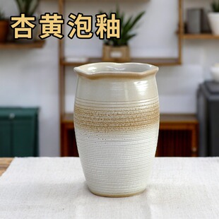 宜兴紫砂粗陶花盆杏黄半泡釉水素烧花盆送垫片吸水透气虎皮兰花