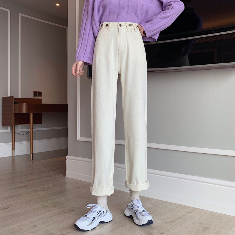 New loose and slim high waist drape tube wide leg jeans in autumn and winter 2020