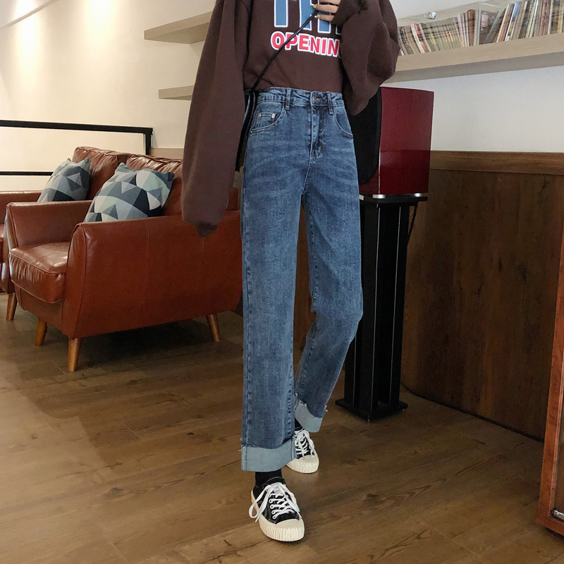 Real shot real price autumn winter 2020 high waist loose skinny half elastic waist jeans pants