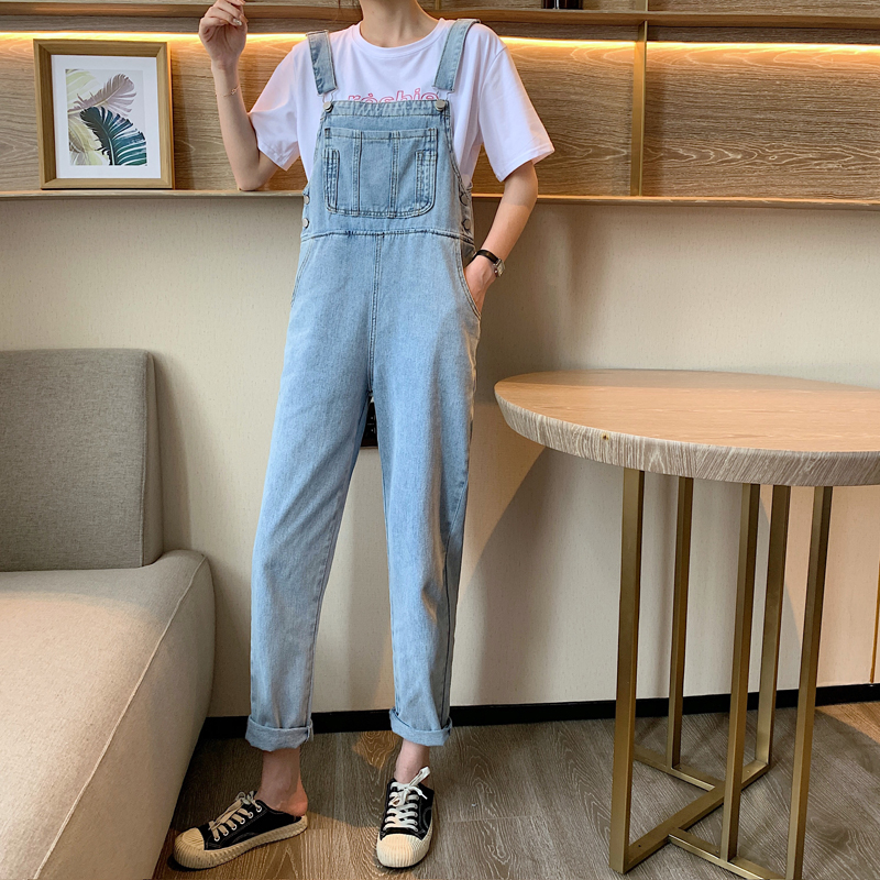 Real price Korean loose early spring 2021 New Retro denim strap pants