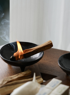 小森之家手工陶瓷香薰托盘摆件高脚茶点盘中式禅意高级家用客厅
