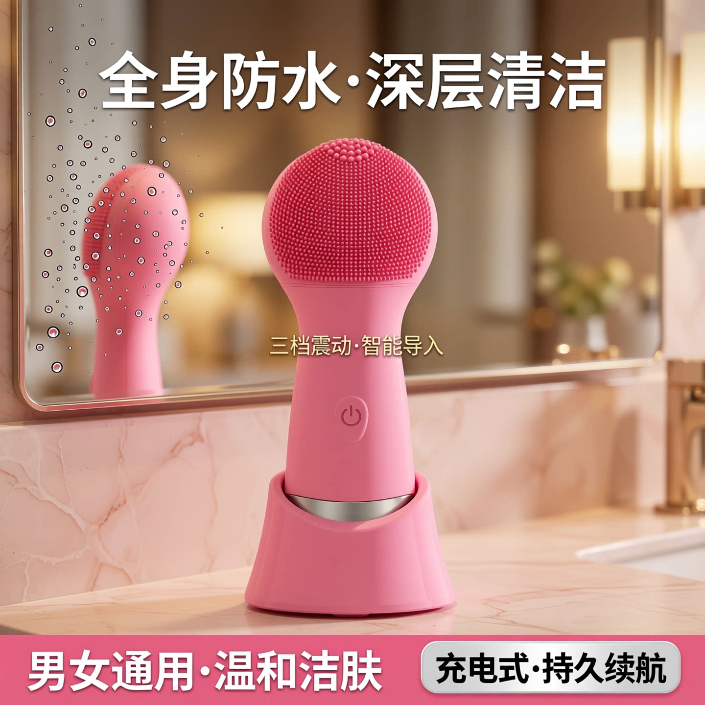 全身防水震动洁面仪多档导入仪电动硅胶洗脸神器毛孔清洁器男女震
