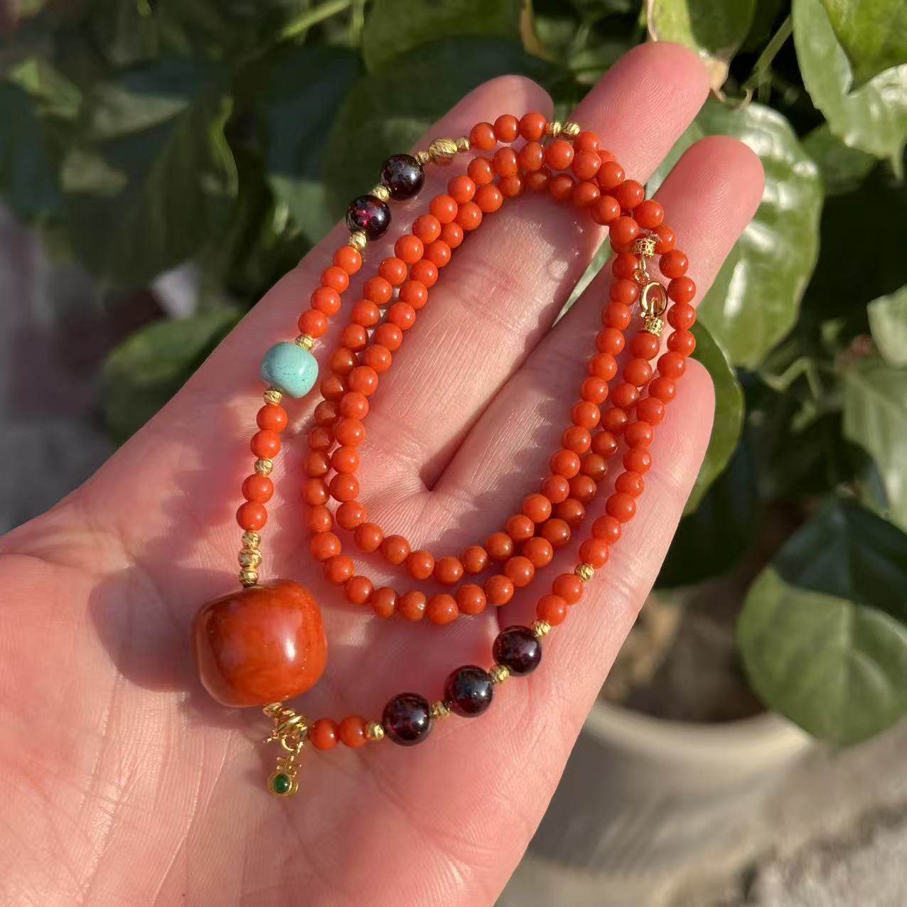 客户定制天然南红玛瑙项链锁骨链老型珠串珠转运颈饰手工文玩吊坠