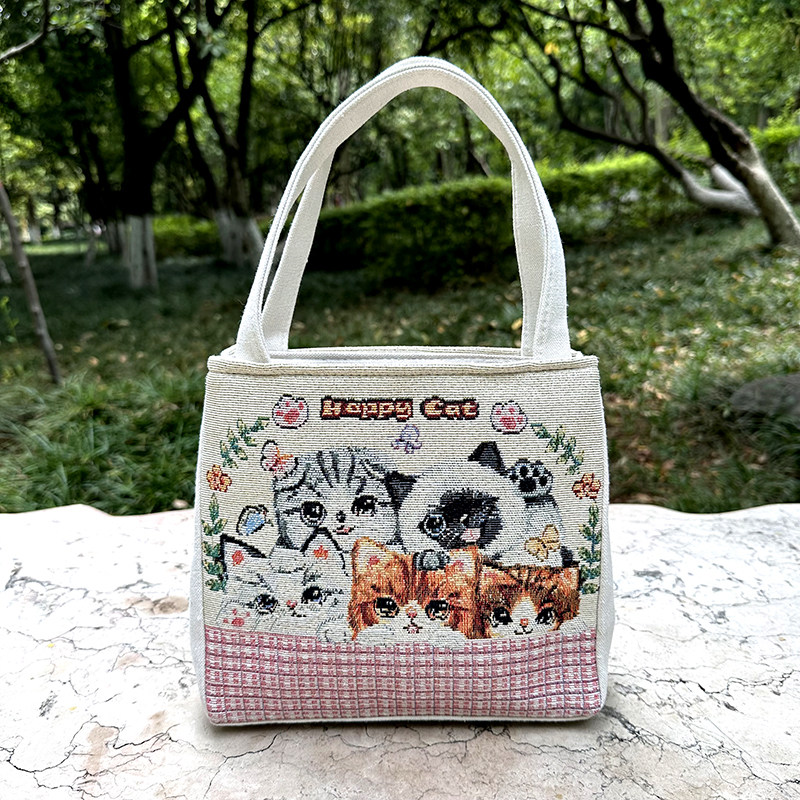 云南民族风包手提包金丝绣花包织花织布手拎女包双拉链手提包