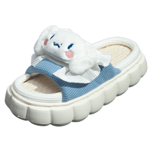 可爱三丽鸥棉麻拖鞋厚底室内家居防滑卡通大耳狗拖鞋亚麻家用透气