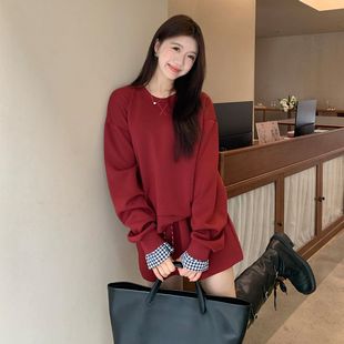 2026新年穿搭时尚休闲套装女早春新款洋气拼接卫衣半身裙两件套秋