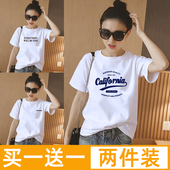 字母潮牌大码 白色t恤女士正肩短袖 女装 新款 显瘦港味chic上衣 夏季