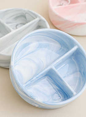 大理石纹陶瓷分格碟首饰盒耳饰耳钉戒指耳环项链高档手饰品收纳盒