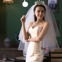 New Bridal Wedding poncho headdress double layer combed wedding dress photography fashion short travel photography plain yarn hard yarn