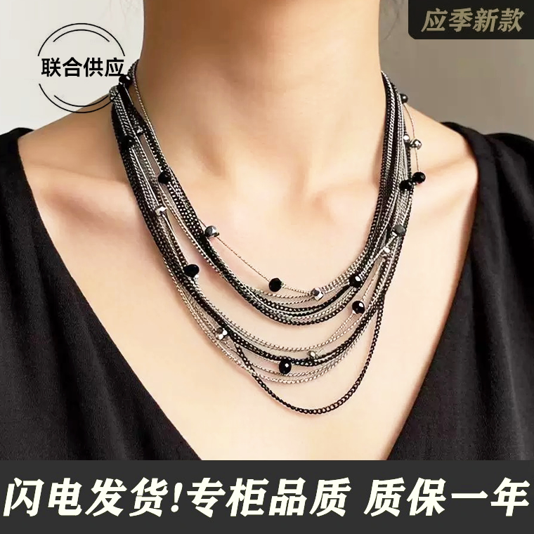 欧美复古多层叠戴项链女小众设计感高级轻奢气质百搭锁骨链毛衣链