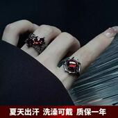 暗黑哥特风荆棘红宝石戒指男女小众设计个性 镂空开口指环食指戒