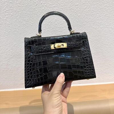 牛皮鳄鱼纹凯莉包女2025新款时尚百搭二代mini真皮单肩斜挎手提包