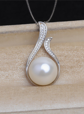 女s925银贝珠大吊坠珍珠项坠颈饰
