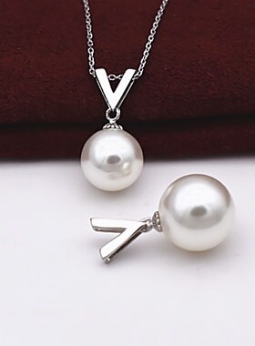 s925纯银母贝珍珠项链坠V字型纯银项链贝壳珠吊坠子白色时尚百搭
