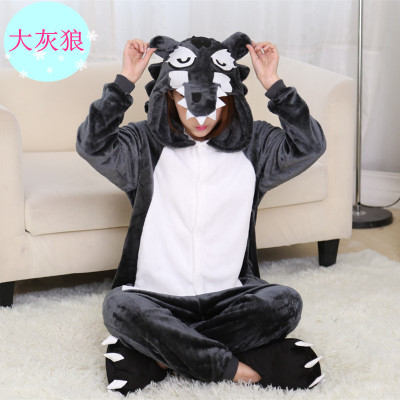 动物冬季大灰狼情侣装连体睡衣