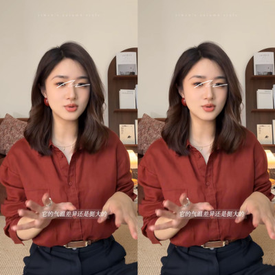 「红蔷薇」超显白绛红色长袖宽松衬衫女复古港风上衣秋节日氛围感