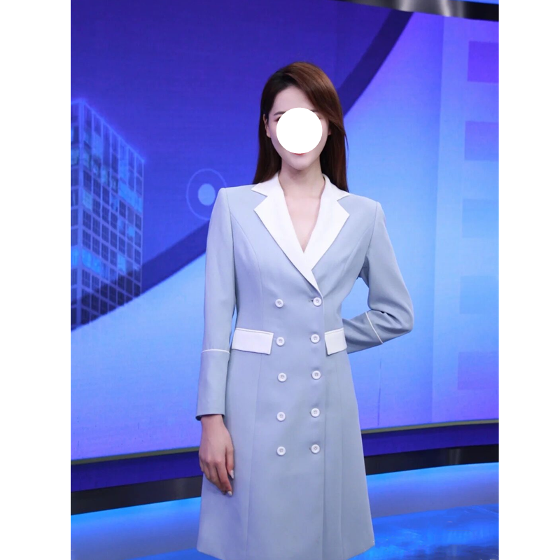 主持人大赛|撞色设计长袖连衣裙