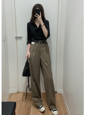 「简约入秋」黑色长袖衬衫棕榈西裤体制内显瘦穿搭女套装通勤职业