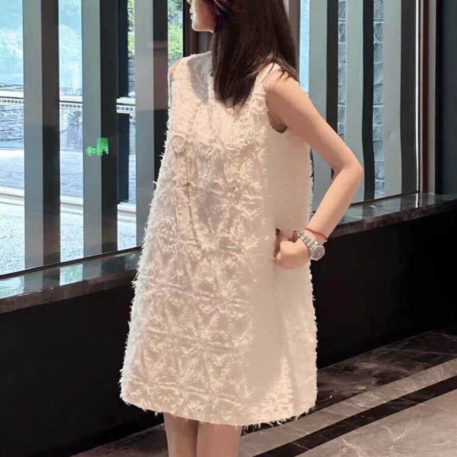 香港求购韩国小香风格宽松雪纺流苏连衣裙蕾丝蓬松背心娃娃裙女子