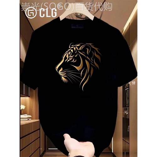 香港Clg时尚品牌全新重量级无障碍豪华t恤短袖男士简单棉印花圆领
