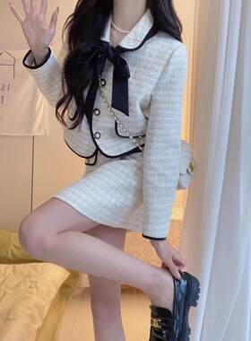 日系春秋新款小香风套装女名媛气质外套半身裙高级感小洋装两件套