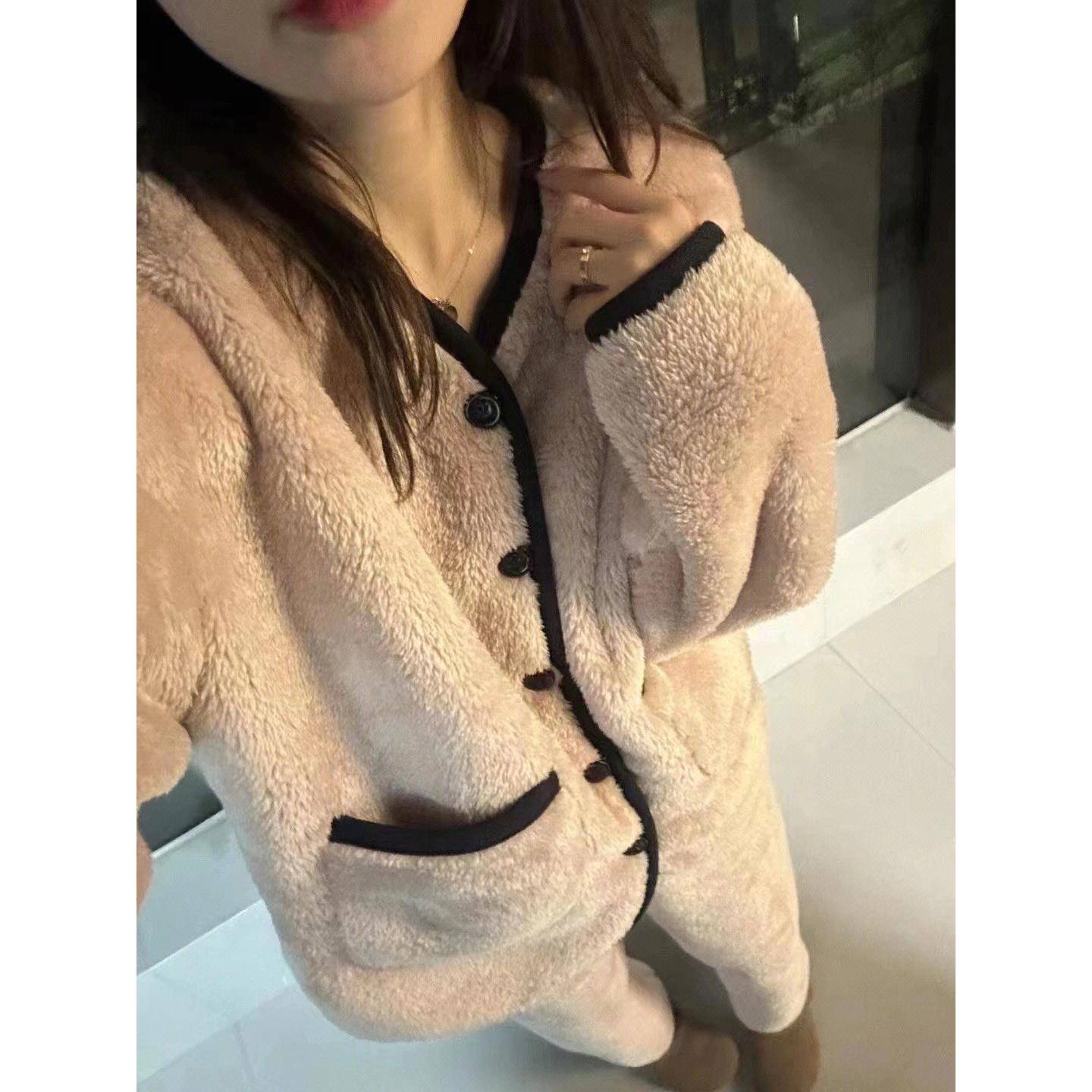 Luxury HomeDress 小香风珊瑚绒睡衣女秋冬款加绒加厚法兰绒套装