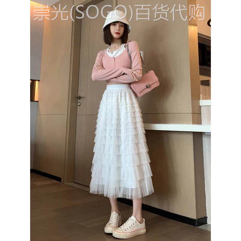 白色半身裙女2025新款秋季穿搭高腰垂感显瘦中长款A字蓬蓬蛋糕裙