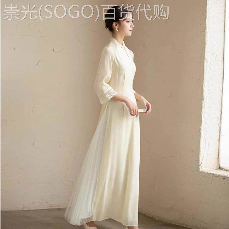 复古民国奥黛改良旗袍连衣裙素雅中国风女装仙气中式禅意茶服女夏