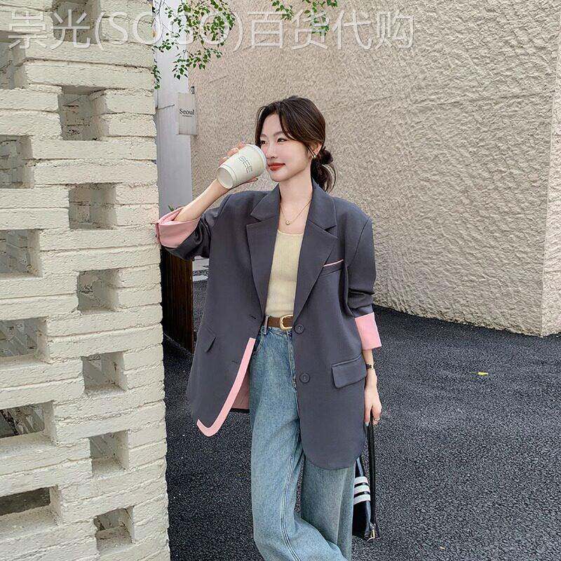 灰色西装外套女春秋2026新款时尚高级感宽松通勤休闲显瘦长袖上衣
