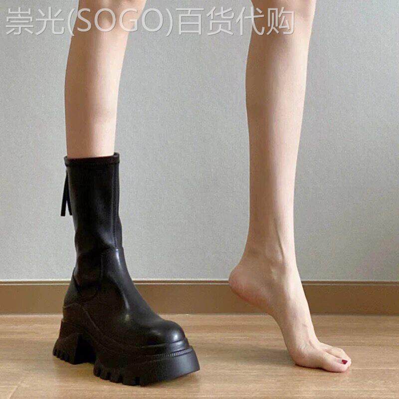 米兰【设计师】跟高6CM/真皮厚底甜酷显瘦粗跟防水台马丁靴女